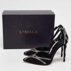 Le Silla Black Suede Crystal Embellished Mary Jane Pumps Size 38.5