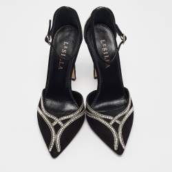 Le Silla Black Suede Crystal Embellished Mary Jane Pumps Size 38.5