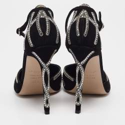 Le Silla Black Suede Crystal Embellished Mary Jane Pumps Size 38.5