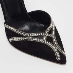 Le Silla Black Suede Crystal Embellished Mary Jane Pumps Size 38.5