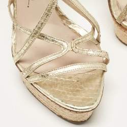 Le Silla Gold Leather and Embossed Python Espadrille Platform Strappy Sandals Size 40