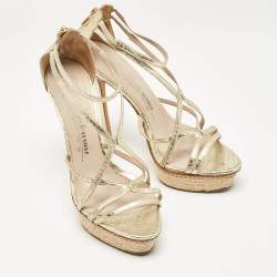 Le Silla Gold Leather and Embossed Python Espadrille Platform Strappy Sandals Size 40