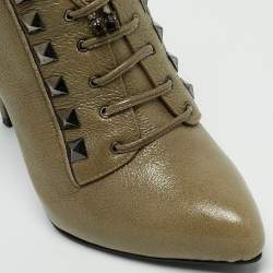 Le Silla Olive Green Leather Studded Pointed Toe Lace Up Ankle Booties Size 39