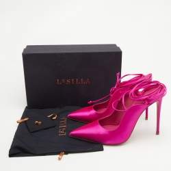 Le Silla Pink Satin Ivy 130mm Ankle Wrap Pumps Size 40