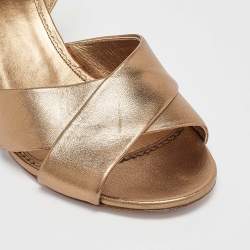 Pre Owned Le Silla Metallic Leather Ankle Crystal Embellished Strap Sandals Size 38