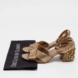 Pre Owned Le Silla Metallic Leather Ankle Crystal Embellished Strap Sandals Size 38