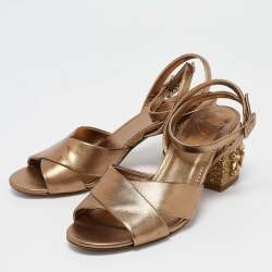 Pre Owned Le Silla Metallic Leather Ankle Crystal Embellished Strap Sandals Size 38