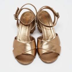 Pre Owned Le Silla Metallic Leather Ankle Crystal Embellished Strap Sandals Size 38