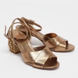 Pre Owned Le Silla Metallic Leather Ankle Crystal Embellished Strap Sandals Size 38