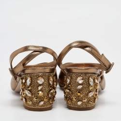 Pre Owned Le Silla Metallic Leather Ankle Crystal Embellished Strap Sandals Size 38