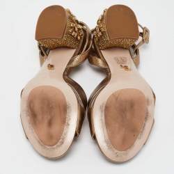 Pre Owned Le Silla Metallic Leather Ankle Crystal Embellished Strap Sandals Size 38