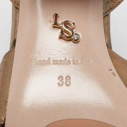 Pre Owned Le Silla Metallic Leather Ankle Crystal Embellished Strap Sandals Size 38