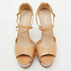 Pre Owned Le Silla Beige Patent Leather Butterfly Platform Wedge Sandals Size 38