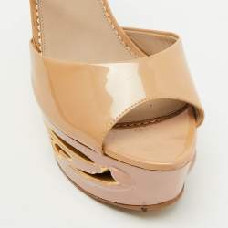 Pre Owned Le Silla Beige Patent Leather Butterfly Platform Wedge Sandals Size 38