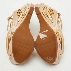 Pre Owned Le Silla Beige Patent Leather Butterfly Platform Wedge Sandals Size 38