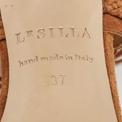 Pre Owned Le Silla Brown Braided Suede Ankle Wrap Sandals Size 37