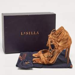 Pre Owned Le Silla Brown Braided Suede Ankle Wrap Sandals Size 37