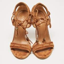 Pre Owned Le Silla Brown Braided Suede Ankle Wrap Sandals Size 37