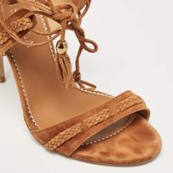 Pre Owned Le Silla Brown Braided Suede Ankle Wrap Sandals Size 37