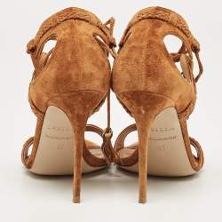 Pre Owned Le Silla Brown Braided Suede Ankle Wrap Sandals Size 37