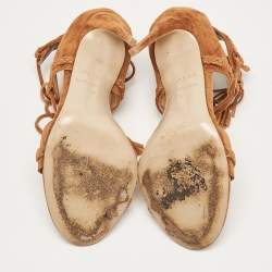 Pre Owned Le Silla Brown Braided Suede Ankle Wrap Sandals Size 37