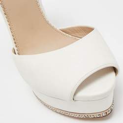 Le Silla White Leather Crystal Platform Ankle Strap Sandals Size 37.5
