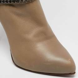 Le Silla Beige Leather Studded Platform Knee Length Boots Size 37