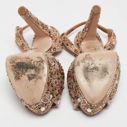 Pre Owned Le Silla Beige Suede Crystal Embellished Platform Ankle Strap Sandals Size 37