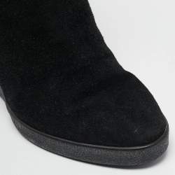 Le Silla Black Suede Crystal Embellished Wedge Ankle Length Boots Size 37