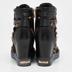 Pre Owned Le Silla Brown/Black Calf Leather and Leather Wedge Sneakers Size 36