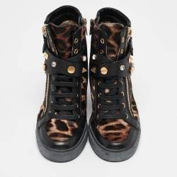 Pre Owned Le Silla Brown/Black Calf Leather and Leather Wedge Sneakers Size 36