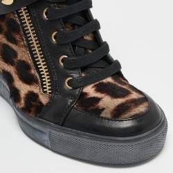 Pre Owned Le Silla Brown/Black Calf Leather and Leather Wedge Sneakers Size 36