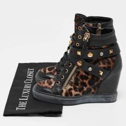 Pre Owned Le Silla Brown/Black Calf Leather and Leather Wedge Sneakers Size 36