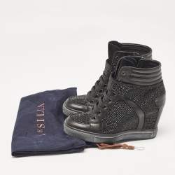 Pre Owned Le Silla Black Crystals and Leather Wedge Sneakers Size 36
