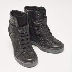 Pre Owned Le Silla Black Crystals and Leather Wedge Sneakers Size 36