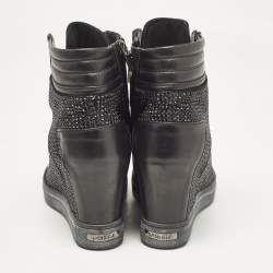 Pre Owned Le Silla Black Crystals and Leather Wedge Sneakers Size 36