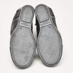 Pre Owned Le Silla Black Crystals and Leather Wedge Sneakers Size 36