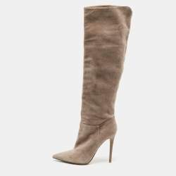 Le Silla Beige Suede Pointed Toe Knee Length Boots Size 41