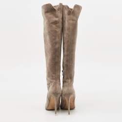 Le Silla Beige Suede Pointed Toe Knee Length Boots Size 41