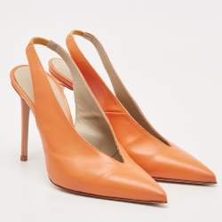 Le Silla Orange Leather Slingback Pumps Size 38