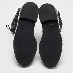 Pre Owned Le Silla Black Lace and Leather Pearl Embellished Combat Boots Size 37