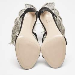 Pre Owned Le Silla Black Satin Crystal Embellished Jewels Ankle Wrap Sandals Size 38