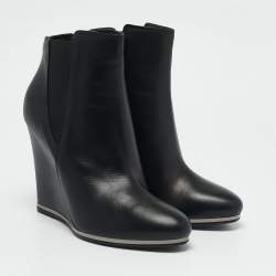 Le Silla Black Leather Wedge Ankle Boots Size 39