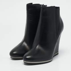 Le Silla Black Leather Wedge Ankle Boots Size 39