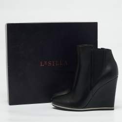 Le Silla Black Leather Wedge Ankle Boots Size 39