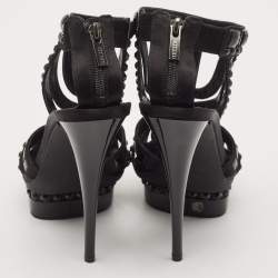 Le Silla Black Satin Crystal Embellished Platform Sandals Size 38