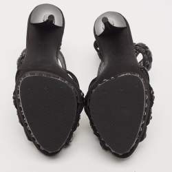 Le Silla Black Satin Crystal Embellished Platform Sandals Size 38