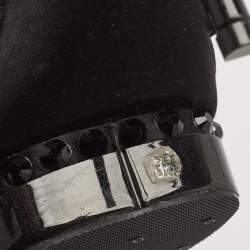 Le Silla Black Satin Crystal Embellished Platform Sandals Size 38
