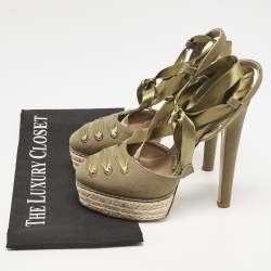 Le Silla Green Canvas Platform Ankle Tie Pumps Size 36