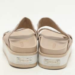 Le Silla Beige Leather Crystal Embellished Platform Sandals Size 37